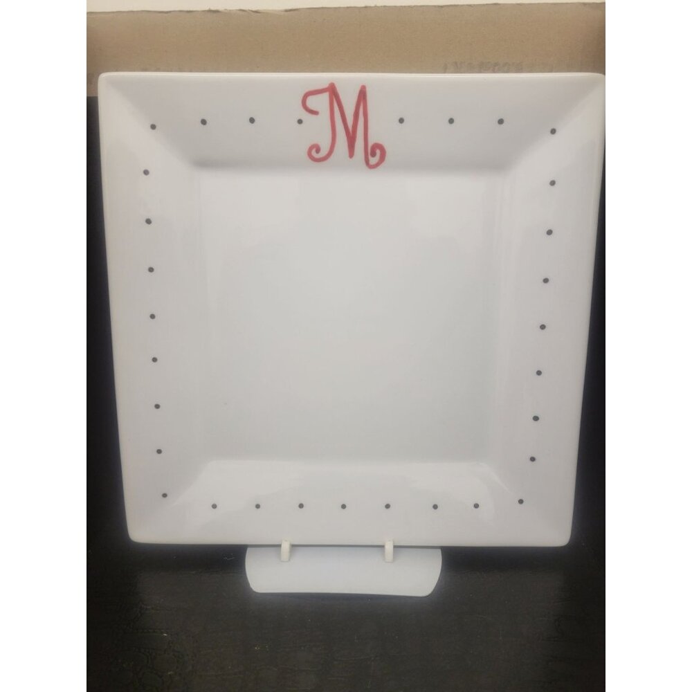 Square Tesco Serving Plate Hand Painted Monogram Letter M